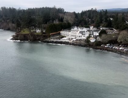 An aerial view of Sooke Harbour House on Vancouver Islan